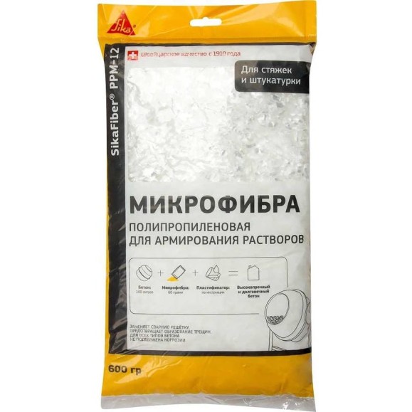 Полипропиленовая фибра для бетонов и растворов SIKA Fiber PPM-12 0,6КГ 675484 Полипропиленовая фибра для бетонов и растворов SIKA Fiber PPM-12 0,6КГ 675484