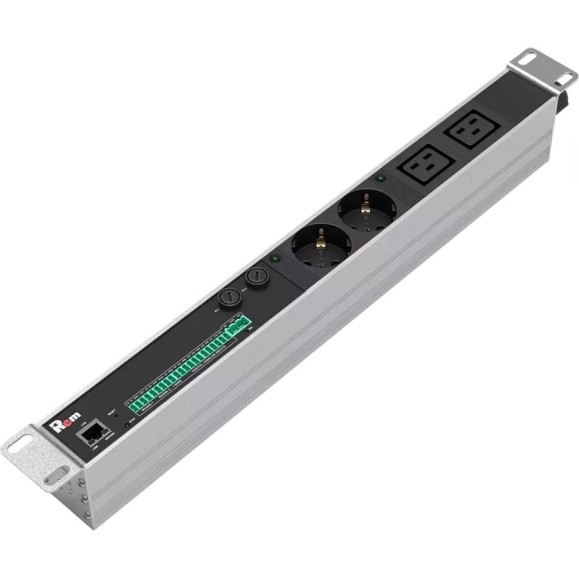 Блок силовых розеток Rem, Shuko х 2, IEC 60320 С19x2, вход колодка, 45x484x60 мм (ВхШхГ), 32А, без шнура, алюминий, с мониторингом R-MC1-32-2S-2C19-440-K