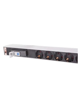 Блок силовых розеток Rem -16, вертикальный, неуправляемый, Shuko х 10, IEC 60320 С19x10, вход колодка, 1463мм 16А, автомат, алюминий, без шнура R-16-10S-10C19-A-1420-K