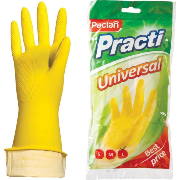 Хозяйственные перчатки PACLAN латекс х/б напыление, размер L, желтые, Practi Universal 407898 Хозяйственные перчатки PACLAN латекс х/б напыление, размер L, желтые, Practi Universal 407898