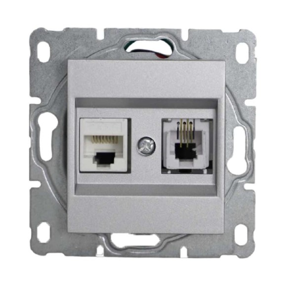 Розетка Metronex Electric Silver для LAN + Phone двойная без рамки FRZ00010114SRM