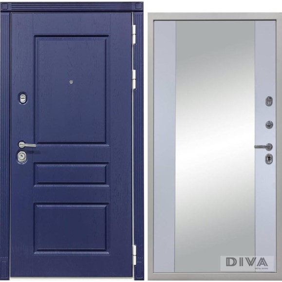 Дверь DIVA 45 зеркало, 2050x860 мм, правая, Роял синий - Д15 Силк маус УТ-00075194