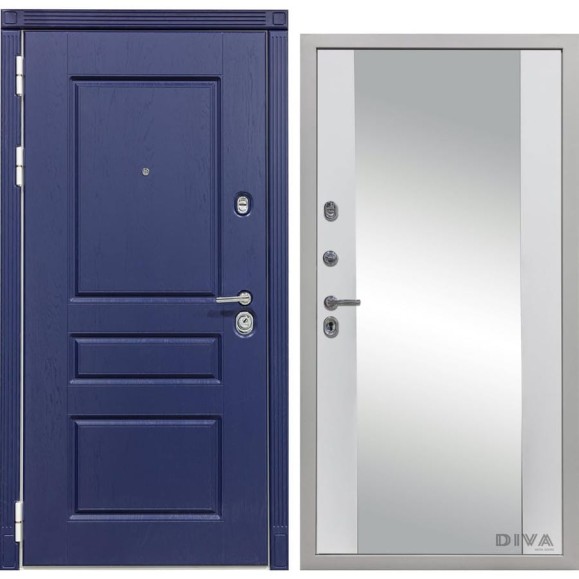 Дверь DIVA 45 зеркало, 2050x960 мм, левая, Роял синий - Д15 Белый Софт УТ-00073514