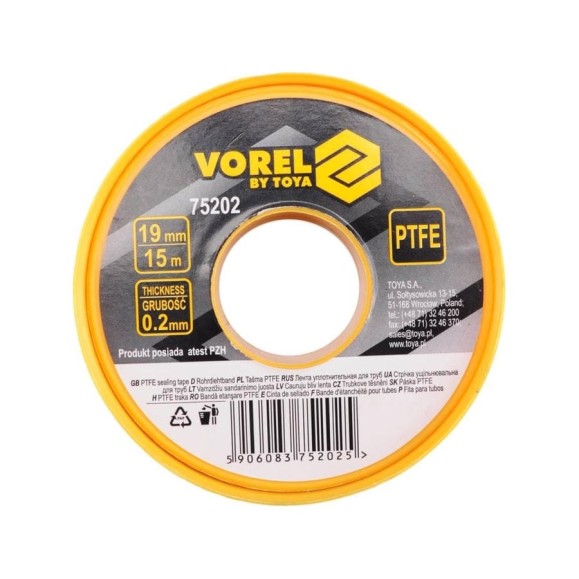 Лента VOREL ПТФЭ 15 м, 19 мм х 0.2 мм 75202