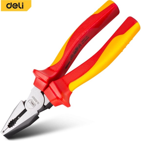 Диэлектрические комбинированные плоскогубцы DELI dl512007 180мм (сертификат vde до 1000в, сталь cr-v, рукоять pp+tpr) 110599 Диэлектрические комбинированные плоскогубцы DELI dl512007 180мм (сертификат vde до 1000в, сталь cr-v, рукоять pp+tpr) 110599