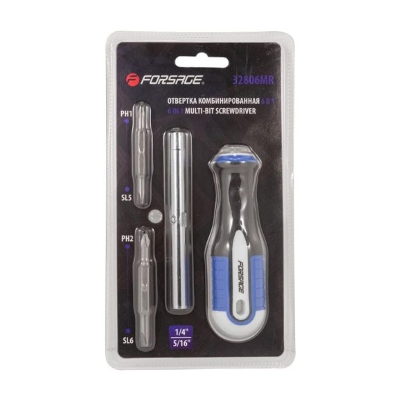 Отвертка Forsage комбинированная переставная PH1xSL5,PH2xSL6 в блистере F-32806MR