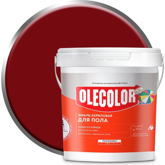 Акриловая эмаль для полов OLECOLOR красно-коричневый, 2.5 кг 4300004564 Акриловая эмаль для полов OLECOLOR красно-коричневый, 2.5 кг 4300004564