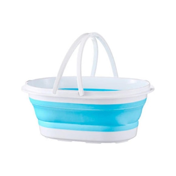 Складное ведро SanTrade SL силиконовое SM-PR912/BL (голубое, 12 литров, 2 ручки, сливная пробка, овал) 4504