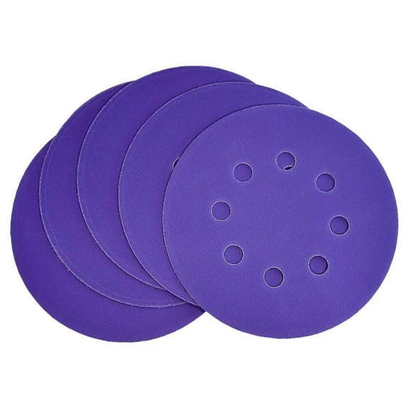 Диск шлифовальный Purple Film на пленочной основе 8 отверстий 125 мм, Р220, 5 шт Abraforce 165018