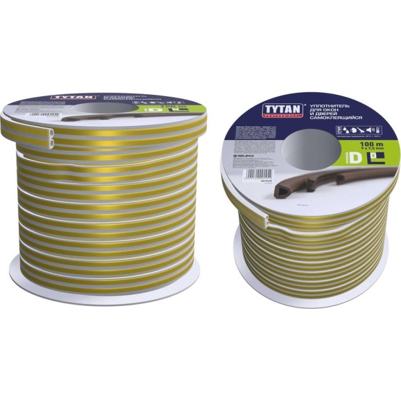 Уплотнитель для окон и дверей Tytan Professional d 100 м, 9x7.5 мм, белый 51937 91454