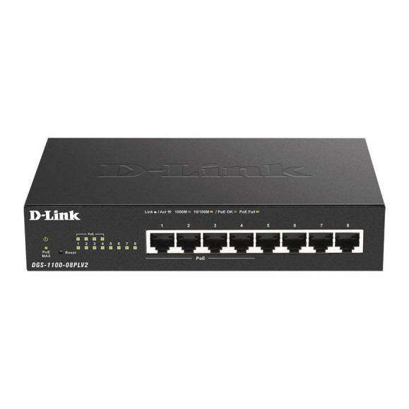 Настраиваемый l2 коммутатор d-link с 8 портами 10/100/1000base-t, 4 порта poe 802.3af/at, poe-бюджет 80 вт DGS-1100-08PLV2/A1A