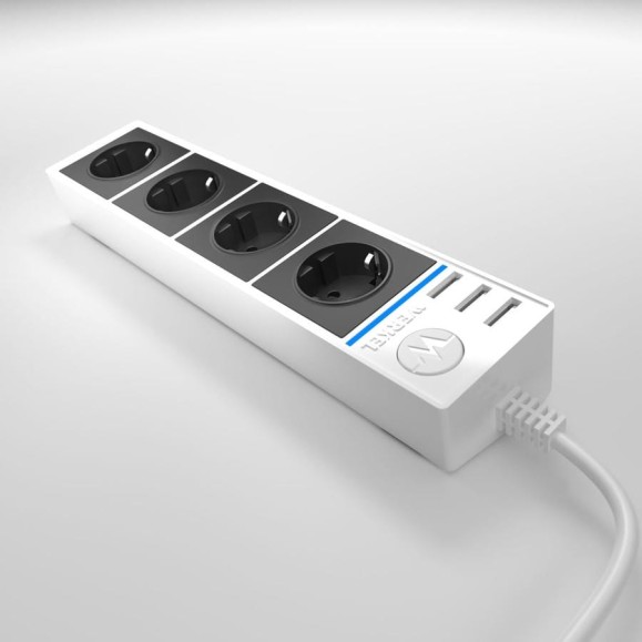 Розеточный блок WERKEL 4-х местный + 3 USB белый/черный a041432