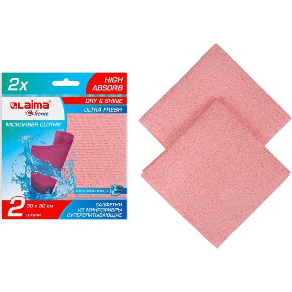 Губчатая супервпитывающая салфетка из микрофибры LAIMA PVA HIGH ABSORB, комплект 2 шт., 30x30 см 607790