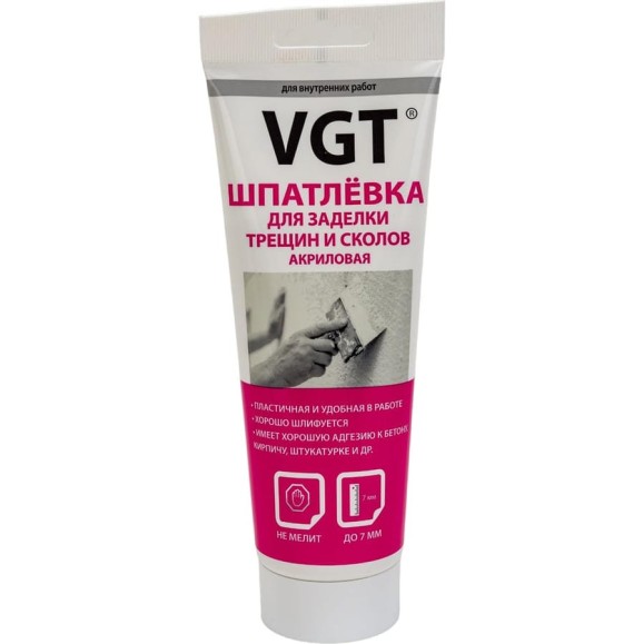 Акриловая шпатлевка для заделки трещин и сколов VGT для внутренних работ 0,33 кг туба 11607361