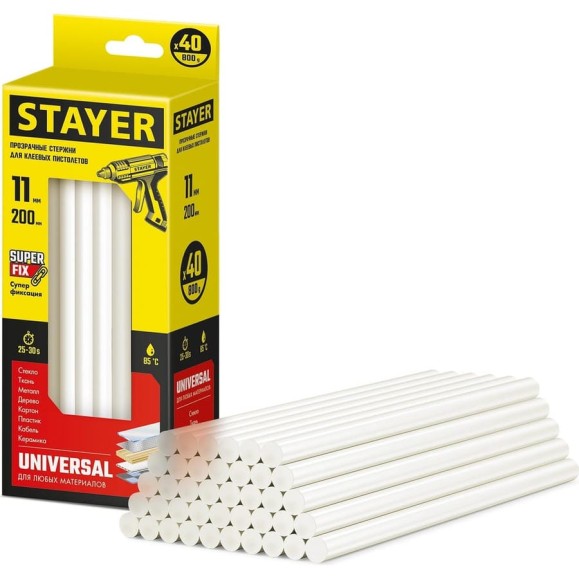 Стержни для клеевого пистолета STAYER Super Fix Universal 11x200 мм, 40 шт 2-06821-T-S40 Стержни для клеевого пистолета STAYER Super Fix Universal 11x200 мм, 40 шт 2-06821-T-S40