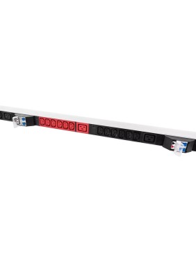 Блок силовых розеток Rem -MC, IEC 60309 C13x36, вход IEC 320 309 3PN, шнур 3 м, 1863x45x60 мм (ВхШхГ), 32А, для шкафов, автомат, алюминий R-MC8-3x32-36C13-A-MI-1820-3-3PN