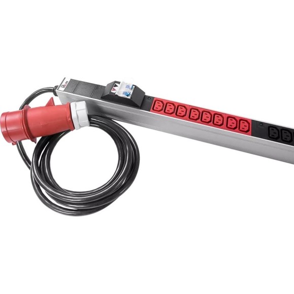 Блок силовых розеток Rem -MC, IEC 60309 C13x48, вход IEC 320 309 3PN, шнур 3 м, 1863x45x60 мм (ВхШхГ), 16А, для шкафов, алюминий, с контроллером R-MC8-3x16-48C13-MI-1820-3-3PN