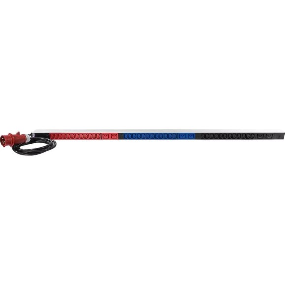Блок силовых розеток Rem -MC, IEC 60309 C13x24, IEC 60320 С19x6, вход IEC 320 309 3PN, шнур 3 м, 1463x45x60 мм (ВхШхГ), 16А, для шкафов, алюминий, с контроллером R-MC8-3x16-24C13-6C19-MI-1420-3-3PN