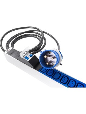 Блок силовых розеток Rem -MC, IEC 60309 C13x24, IEC 60320 С19x6, вход IEC 320 309 3PN, шнур 3 м, 1463x45x60 мм (ВхШхГ), 32А, для шкафов, автомат, алюминий R-MC1-32-24C13-6C19-A-MI-1420-3-2P