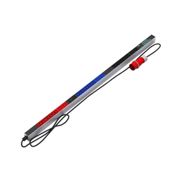 Блок силовых розеток Rem -MC, IEC 60309 C13x24, IEC 60320 С19x6, вход IEC 320 309 3PN, шнур 3 м, 1863x45x60 мм (ВхШхГ), 32А, для шкафов, автомат, алюминий R-MC8-3x32-24C13-6C19-A-MI-1820-3-3P