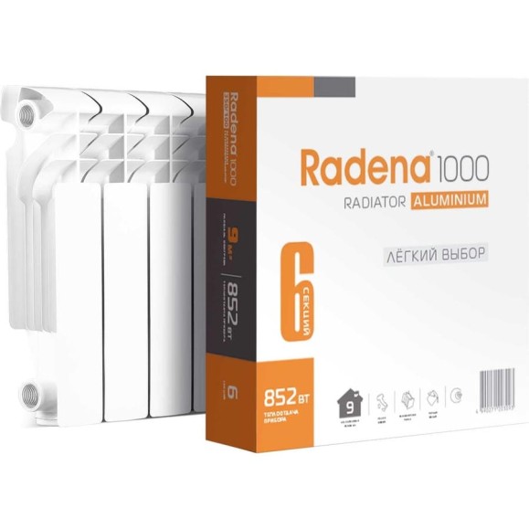 Алюминиевый радиатор Radena R 1000 350/100 4 секции 008010301 Алюминиевый радиатор Radena R 1000 350/100 4 секции 008010301