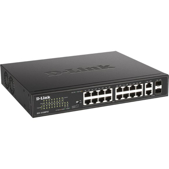 Неуправляемый коммутатор d-link с 16 портами 10/100base-tx и 2 комбо-портами 100/1000base-t/sfp DES-1018MPV2/A1A Неуправляемый коммутатор d-link с 16 портами 10/100base-tx и 2 комбо-портами 100/1000base-t/sfp DES-1018MPV2/A1A