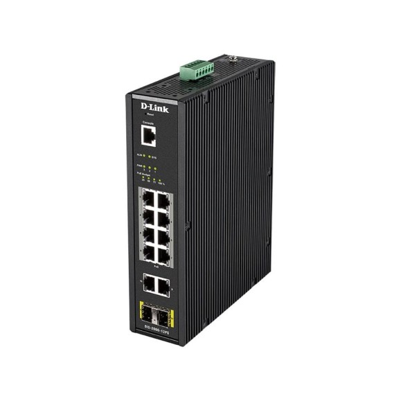 Промышленный управляемый коммутатор d-link 2 уровня с 10 портами 10/100/1000base-t и 2 портами 1000base-x sfp, 8 портов с poe DIS-200G-12PS/A2A