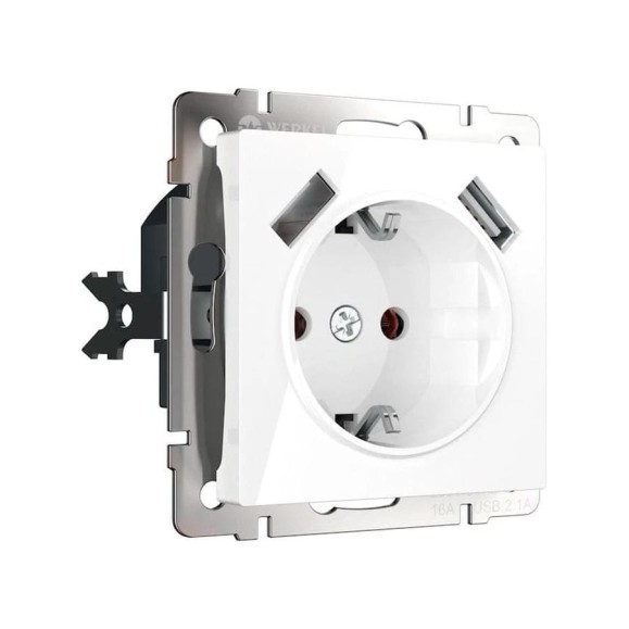 Розетка Werkel WL01 SKGS USBx2 IP20 с заземлением, шторками и USBх2 a033473