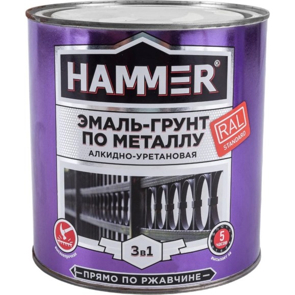 Эмаль-грунт по металлу HAMMER 3в1 АУ п/гл RAL 7004 сигнал. серый 2,7 кг ЭК000133630 Эмаль-грунт по металлу HAMMER 3в1 АУ п/гл RAL 7004 сигнал. серый 2,7 кг ЭК000133630
