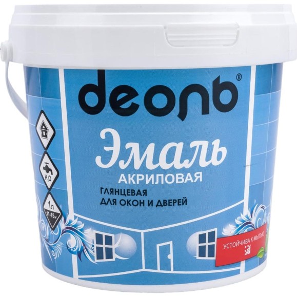 Акриловая эмаль для окон и дверей Деоль белоснежная, глянцевая, без запаха, 0.9 л 00029076 Акриловая эмаль для окон и дверей Деоль белоснежная, глянцевая, без запаха, 0.9 л 00029076