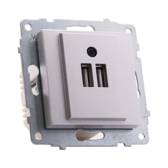 Механизм розетки USB Ovivo 5V-2A (2 порта), серебро 600-000310-247 Механизм розетки USB Ovivo 5V-2A (2 порта), серебро 600-000310-247