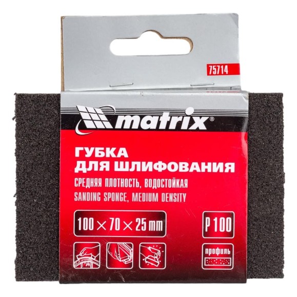 Губка для шлифования (100х70х25 мм; P100; средняя плотность) MATRIX 75714