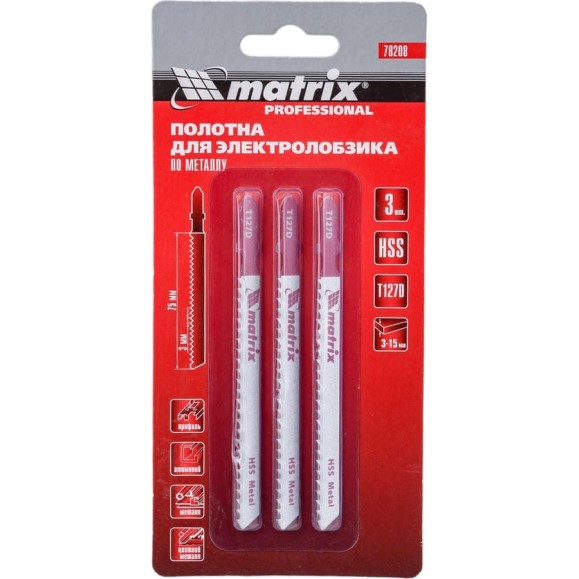 Набор пилок по металлу для электролобзика Matrix Professional 75x3 мм HSS EU-хвостовик 78208 3 шт. Набор пилок по металлу для электролобзика Matrix Professional 75x3 мм HSS EU-хвостовик 78208 3 шт.