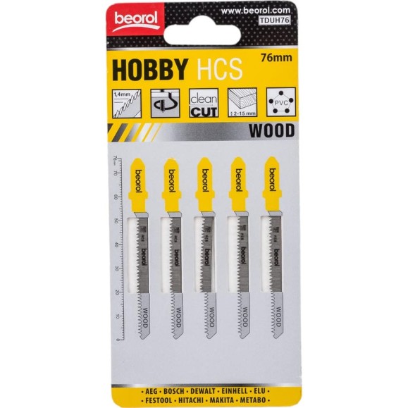 Пилки "hobby" по дереву 5 шт, 76 мм для лобзика BEOROL 245305 Пилки "hobby" по дереву 5 шт, 76 мм для лобзика BEOROL 245305