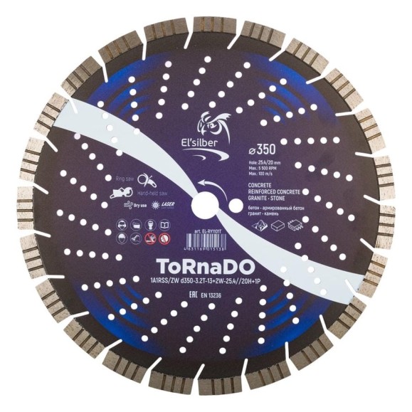 Диск алмазный Tornado 1A1RSS/ZW D350-3.2T-13+2W-25.4//20H+1P Elsilber EL-RY1101T Диск алмазный Tornado 1A1RSS/ZW D350-3.2T-13+2W-25.4//20H+1P Elsilber EL-RY1101T