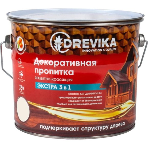 Декоративная пропитка Drevika экстра 3 в 1 калужница, 3 л 255379 Декоративная пропитка Drevika экстра 3 в 1 калужница, 3 л 255379
