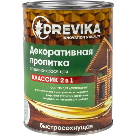 Декоративная пропитка Drevika классик 2 в 1 белый, 0.75 л 255461