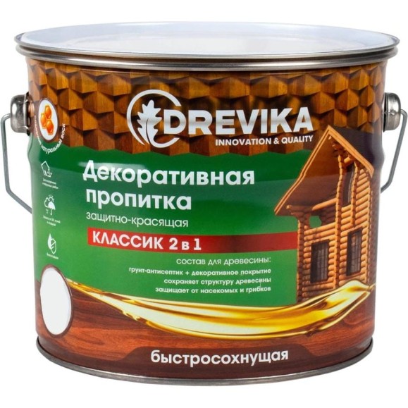 Декоративная пропитка Drevika классик 2 в 1 калужница, 2.7 л 255468