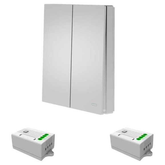 Умный беспроводной выключатель GRITT Evolution 2-клавишный серебристый, IP67, комплект: 1 выкл., 2 реле 1000Вт 433 + WiFi с управлением со смартфона 14149