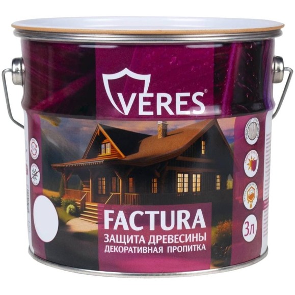 Декоративная пропитка для дерева VERES Factura полуматовая, 3 л, белая 262250 Декоративная пропитка для дерева VERES Factura полуматовая, 3 л, белая 262250