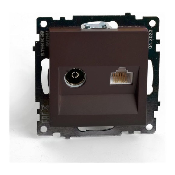 Розетка телевизионная + компьютерная RJ-45 STEKKER (механизм), gls00-7106-04, 75 ом, 5-862мгц, серия катрин, шоколад, 49185 Розетка телевизионная + компьютерная RJ-45 STEKKER (механизм), gls00-7106-04, 75 ом, 5-862мгц, серия катрин, шоколад, 49185