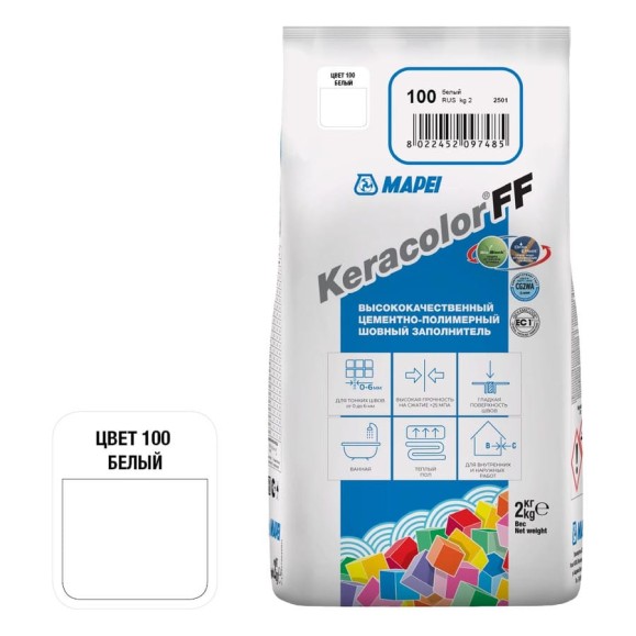 Затирка MAPEI KERACOLOR FF № 100/2кг (Белый) 5QA010002A