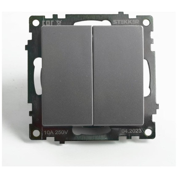 2-клавишный переключатель (механизм) STEKKER gls10-7107-03, 250v, 10а, серия катрин, серебро, 49168