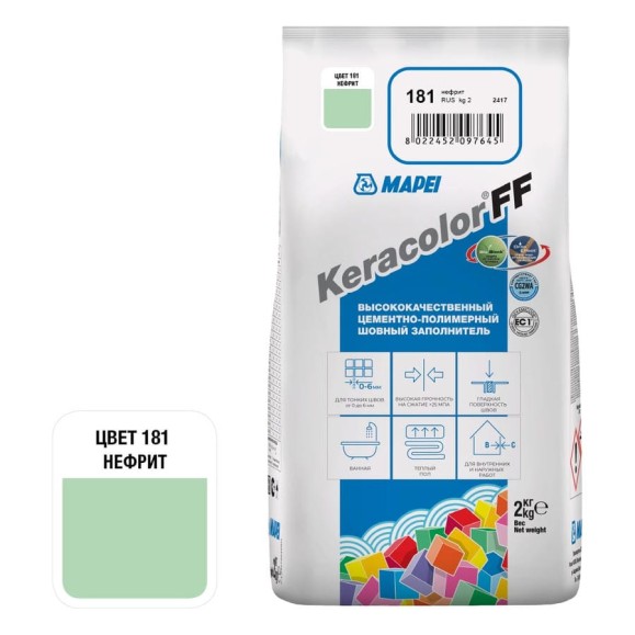 Затирка MAPEI KERACOLOR FF № 181, 2 кг, нефрит 5QA018102A Затирка MAPEI KERACOLOR FF № 181, 2 кг, нефрит 5QA018102A