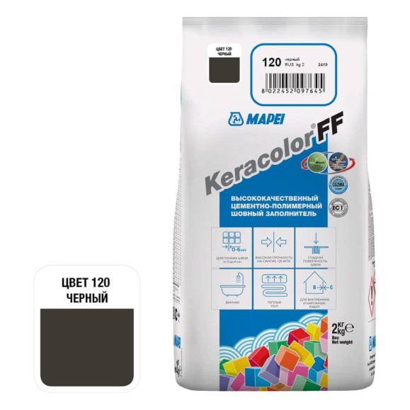 Затирка MAPEI KERACOLOR FF № 120, 2 кг, черный 5QA012002A