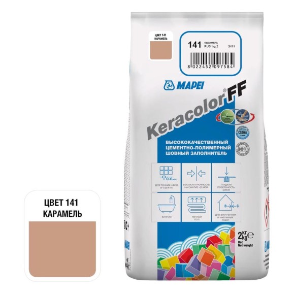 Затирка MAPEI KERACOLOR FF № 141, 2 кг, карамель 5QA014102A