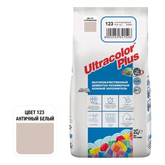 Затирка MAPEI ULTRACOLOR PLUS №  123, 2 кг, античный белый 60012302A