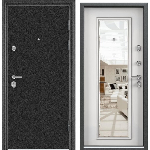 Металлическая входная дверь для квартиры Torex Ultimatum 950x2070 мм, правая, зеркало, черный/белый 2000002576457