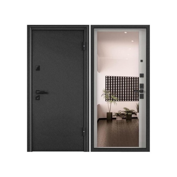 Металлическая входная дверь для квартиры Torex Ultimatum-M 950x2070 мм, правая, зеркало, черный/белый 2000005998881