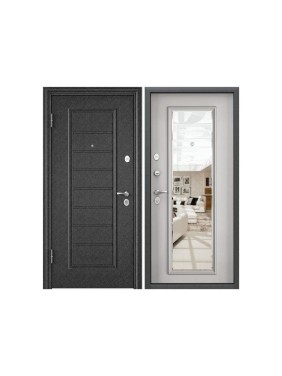 Входная дверь для квартиры Torex Flat-M металлическая, 860x2050 мм, левая, зеркало, черный/белый 2000006215185